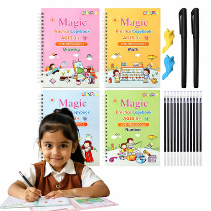 LittleGenius Writing Kit | Reusable Magic Practice Books Set for Kids (4 Books + Pen + Refills)
