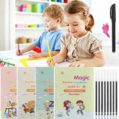 LittleGenius Writing Kit | Reusable Magic Practice Books Set for Kids (4 Books + Pen + Refills)