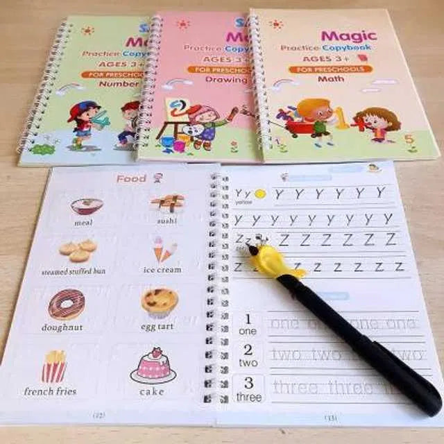 LittleGenius Writing Kit | Reusable Magic Practice Books Set for Kids (4 Books + Pen + Refills)